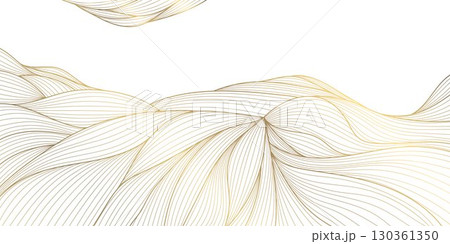 Vector gold line wave background, flow elegant luxury organic pattern. Soft flow dynamic sea graphic, shiny abstract ornament, silk premium wallpaper. 130361350