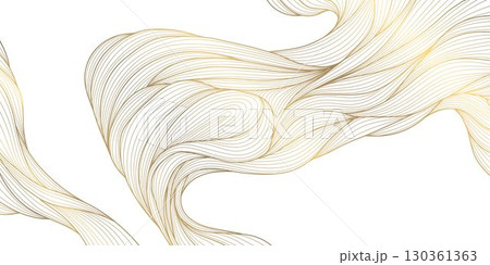 Vector gold line wave background, flow elegant luxury organic pattern. Soft flow dynamic sea graphic, shiny abstract ornament, silk premium wallpaper. 130361363