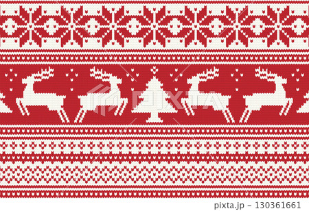 クリスマスのシームレスなパターン柄 ベクター ニット トナカイ ノルディック柄 クリスマスのシームレスなパターン柄 ベクター ニット トナカイ ノルディック柄 130361661