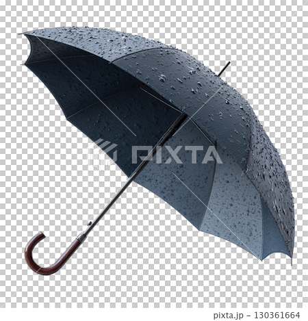 Black umbrella with wooden handle. AI-generated item 130361664