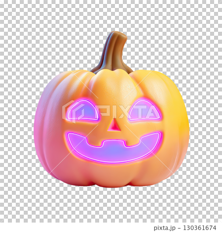 3d neon glowing Halloween pumpkin. AI-generated item 130361674