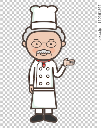 A full-body illustration of a veteran male chef giving explanations and guidance 130361865
