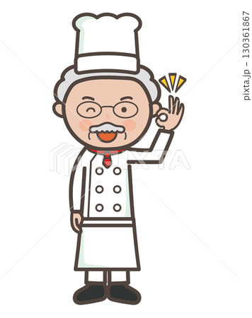 了解してOKサインを送るベテラン男性シェフの全身イラスト 了解してOKサインを送るベテラン男性シェフの全身イラスト 130361867