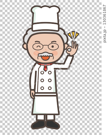 了解してOKサインを送るベテラン男性シェフの全身イラスト 了解してOKサインを送るベテラン男性シェフの全身イラスト 130361867