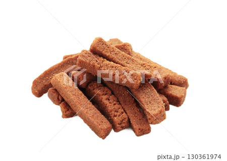 Rye rusks with garlic. Garlik bread snack for beer isolated on white background. 130361974