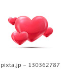 Composition with 3D hearts. Banner with 3D heart  130362787