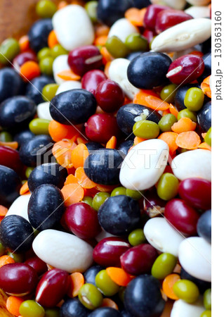 Colorful mixed beans and lentils, packed with plant-based protein and fiber 130363160