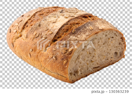Freshly baked loaf of sunflower seed bread, rustic crust with whole grains, isolated on transparent background 130363239