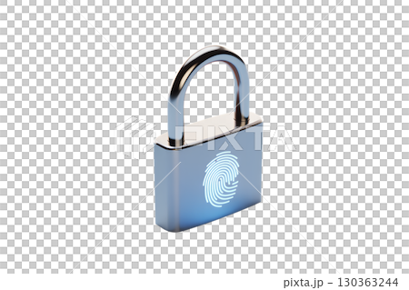 Biometric security lock with glowing fingerprint scan, modern technology access control system 130363244