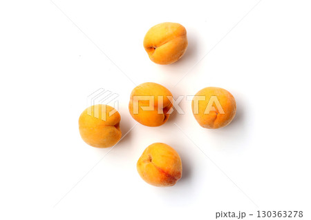 Fresh ripe apricots on a white background. 130363278