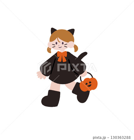 ハロウィン仮装した子ども【黒猫】 130363288