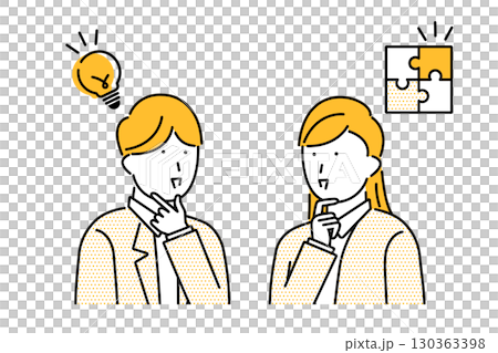 Illustration of a man who came up with an idea and a woman who shared the same idea 130363398