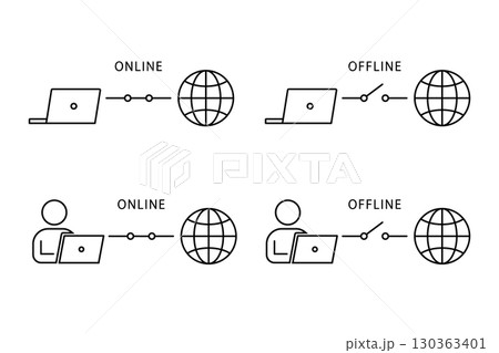 オンラインとオフラインのインターネット環境をイメージしたイラスト オンラインとオフラインのインターネット環境をイメージしたイラスト 130363401