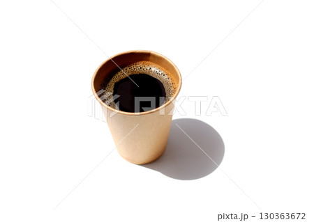 Brown paper cup of black coffee on a white background 130363672