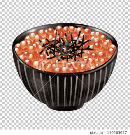 Salmon roe bowl watercolor illustration 130363687