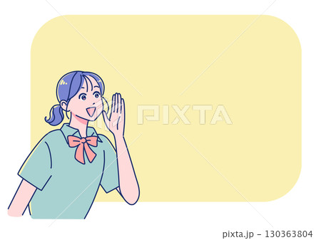 笑顔で声援を送るアニメ調の女子生徒 130363804