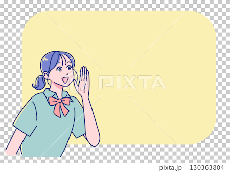 笑顔で声援を送るアニメ調の女子生徒 130363804