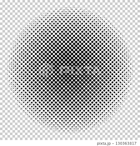 円形ハーフトーン素材ドット　黒色　網点　水玉つぶつぶ　ベクターpng透明 130363817