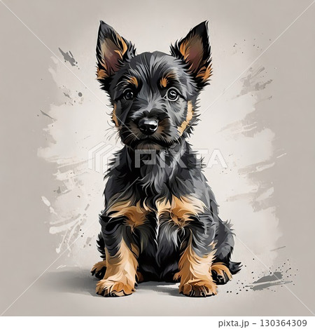 スコティッシュテリアの子犬がじっと座るポーズ スコティッシュテリアの子犬がじっと座るポーズ 130364309