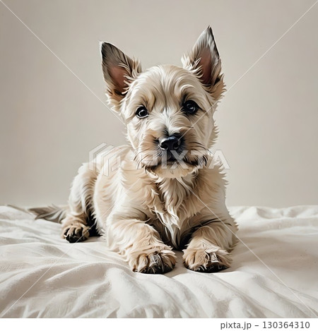 スコティッシュテリアの子犬が寝そべる可愛いイラスト スコティッシュテリアの子犬が寝そべる可愛いイラスト 130364310