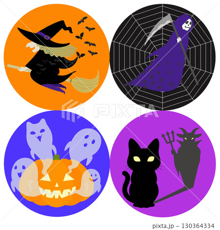 ハロウィン_魔女・死神・かぼちゃ・黒猫 130364334