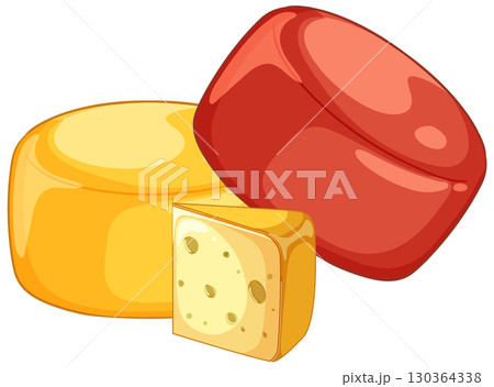 Round Cheese Wheels and Wedge Vector Illustration 130364338