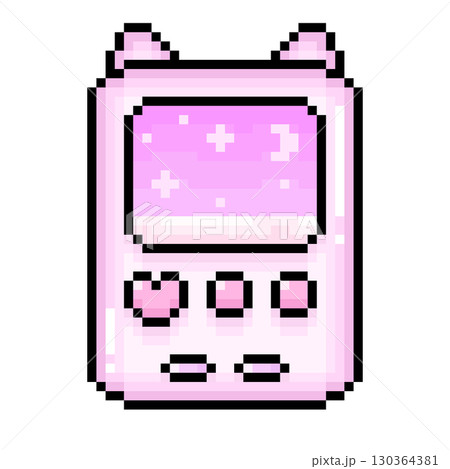かわいいドット絵のねこみみゲームイラスト　ピンク 130364381