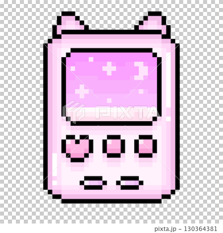 かわいいドット絵のねこみみゲームイラスト　ピンク 130364381