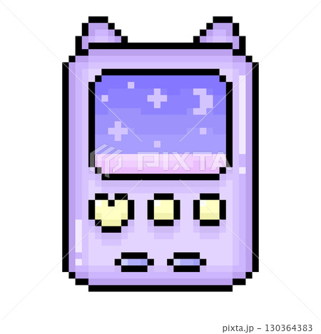 かわいいドット絵のねこみみゲームイラスト　紫 130364383