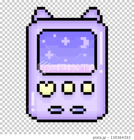 かわいいドット絵のねこみみゲームイラスト　紫 130364383
