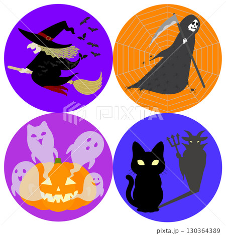 ハロウィン_魔女・死神・かぼちゃ・黒猫 130364389
