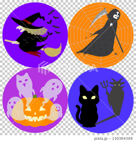 ハロウィン_魔女・死神・かぼちゃ・黒猫 130364389