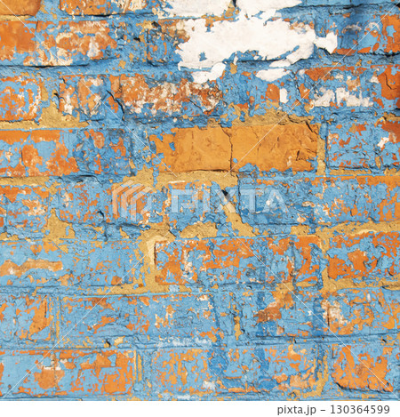 Old grunge and crack yellow and blue wall. Background with copy space 130364599