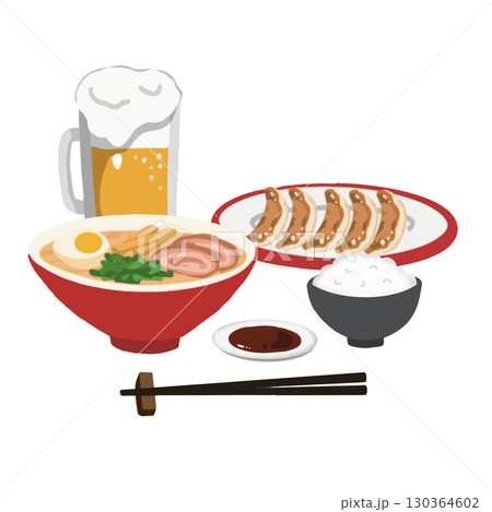 ラーメン餃子とライスとビールのセット 130364602