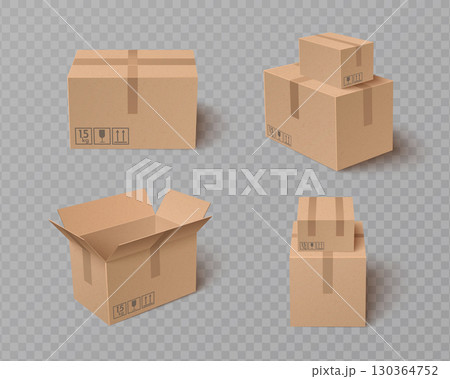 Cardboard box packages with top open flaps Cardboard box packages with top open flaps 130364752