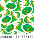 Seamless pattern with green dragons in different poses on white background. Watercolor illustration of fantasy creatures. Suitable for children products, textiles, wrapping, posters, stickers, books. 130365189