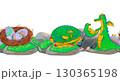 Green dragons, nest of purple eggs resting on grass and stones on white background. Watercolor illustration fantasy animal. Suitable for fantasy themes, postcards, posters, stickers, childrens goods. 130365198