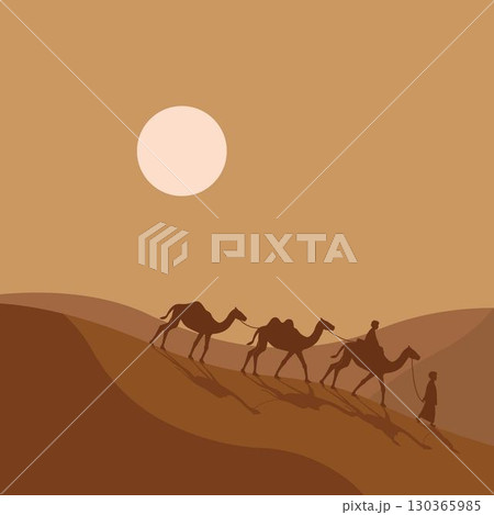 Camel rider on desert illustration logo vector 130365985