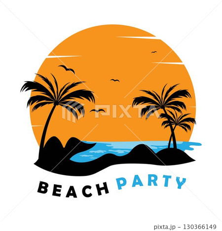summer vacation on tropical beach Sunset logo design summer vacation on tropical beach Sunset logo design 130366149