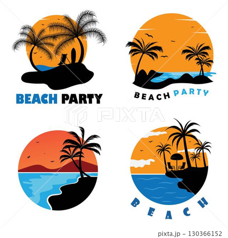 summer vacation on tropical beach Sunset logo design 130366152