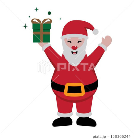 Flat vector illustration of cute cartoon christmas Santa Claus with gifts logo 130366244