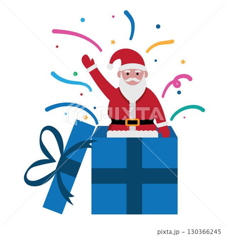 Flat vector illustration of cute cartoon christmas Santa Claus with gifts logo 130366245