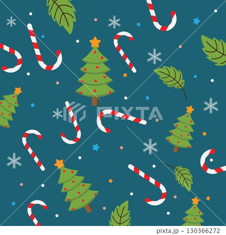 Seamless flat Christmas pattern of traditional decoration elements. 130366272