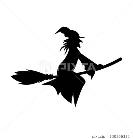 Silhouette of a witch flying on a broomstick. Happy Halloween. Silhouette of a witch flying on a broomstick. Happy Halloween. 130366333