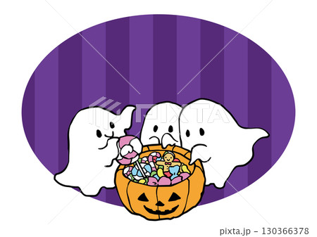ジャックオランタンにお菓子を集めるお化けたちのフレーム 130366378