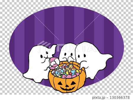 鬼魂從南瓜燈裡收集糖果的框架 130366378