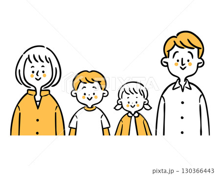 若い夫婦と子どものイラスト 上半身 ベクター(オレンジ) 若い夫婦と子どものイラスト 上半身 ベクター(オレンジ) 130366443