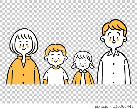 Illustration of a young couple and their child, upper body, vector (orange) 130366443