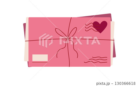 Heart envelope with pink color, featuring a cute doodle design. Romantic card for sending love messages on holiday. Concept of cheerful greetings, perfect for invitations and expressing love. 130366618