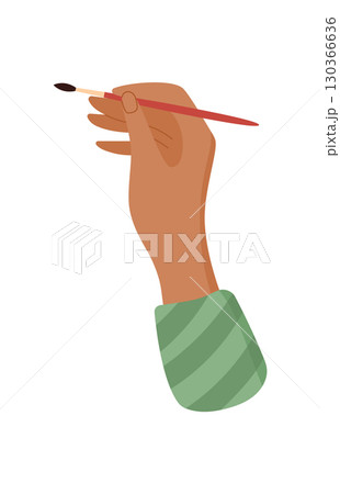 Hand holding a paintbrush, ready for creative activity in a workshop. Concept of DIY crafts and art, flat style character icon. Suitable for children and hobby themes. Hand holding a paintbrush, ready for creative activity in a workshop. Concept of DIY crafts and art, flat style character icon. Suitable for children and hobby themes. 130366636